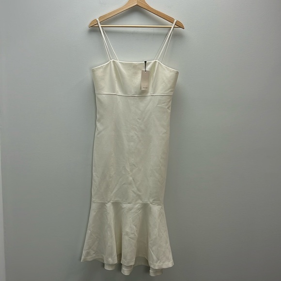 Cinq A Sept Salina Flounce Hem Dress White Ivory Strapless Sheath Midi Size 8 - Picture 1 of 15